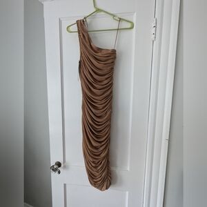 One shoulder mesh midi dress do+be in natural
